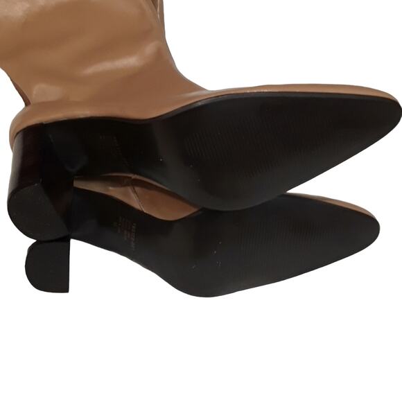 NWOB Genuine Leather Colin Stuart Tan Boots With Block Heel Pointed Toe 9.5 - Picture 4 of 4